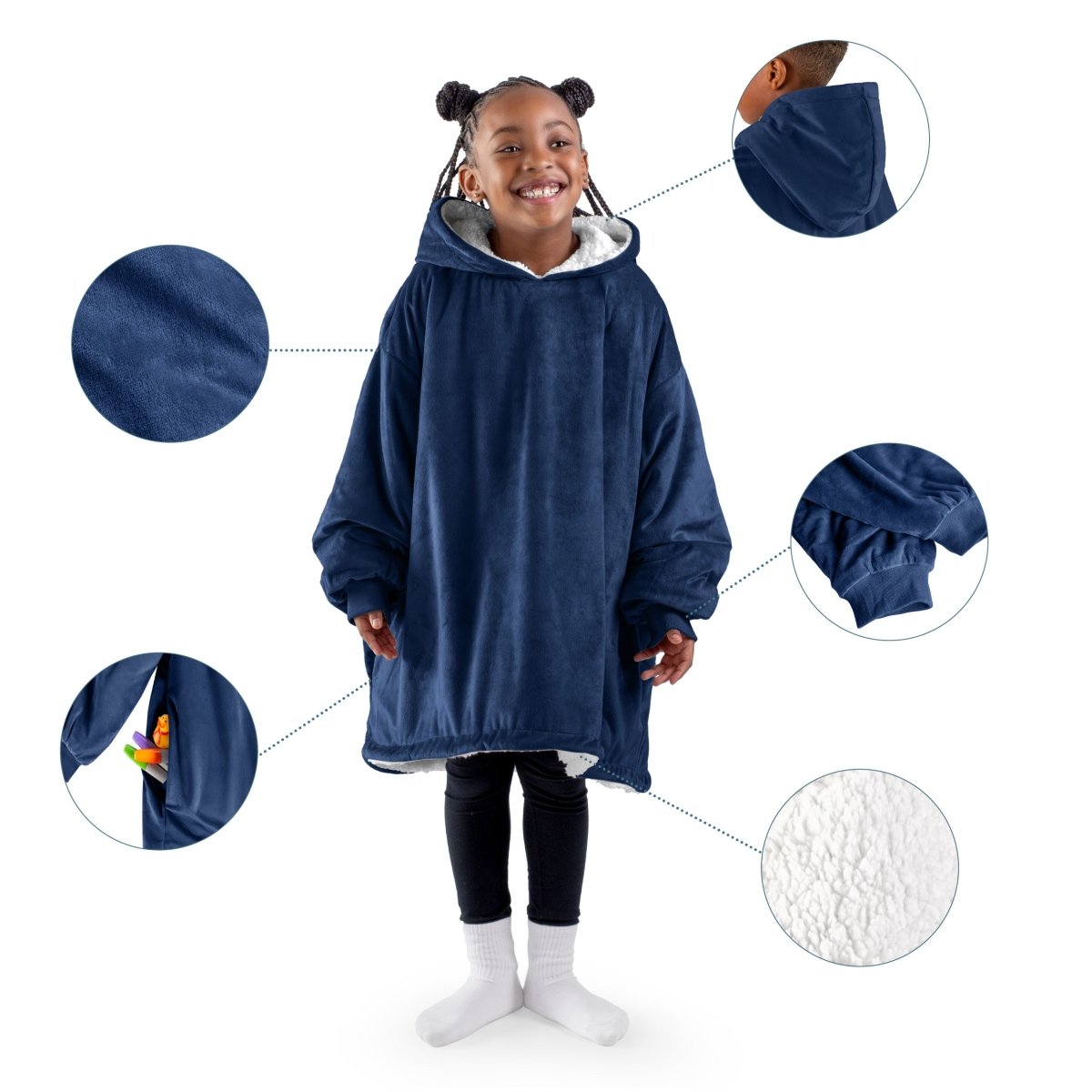 Close up of features of the wearable blanket