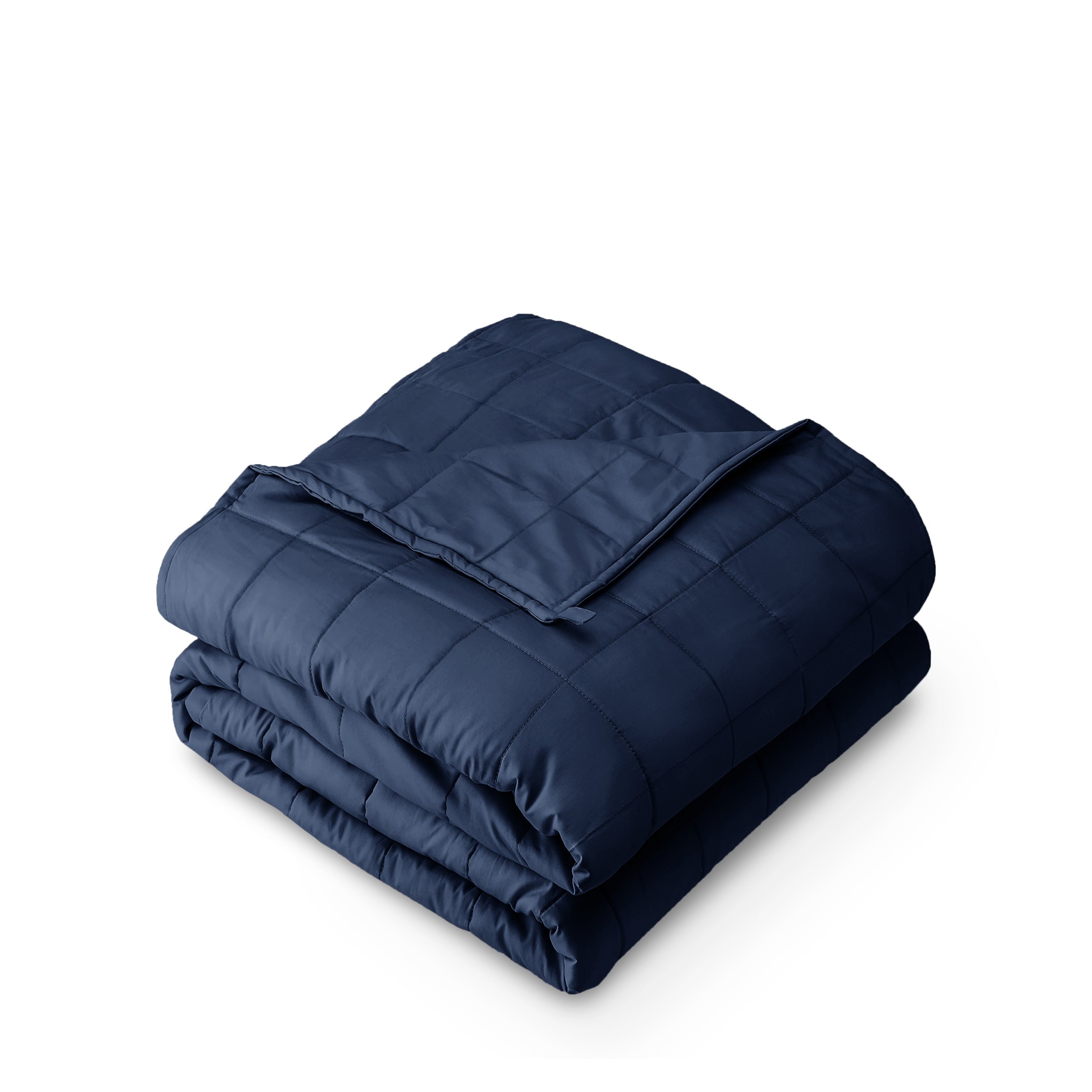 A folded cotton weighted blanket with a white background