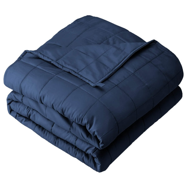A folded cotton weighted blanket with a white background