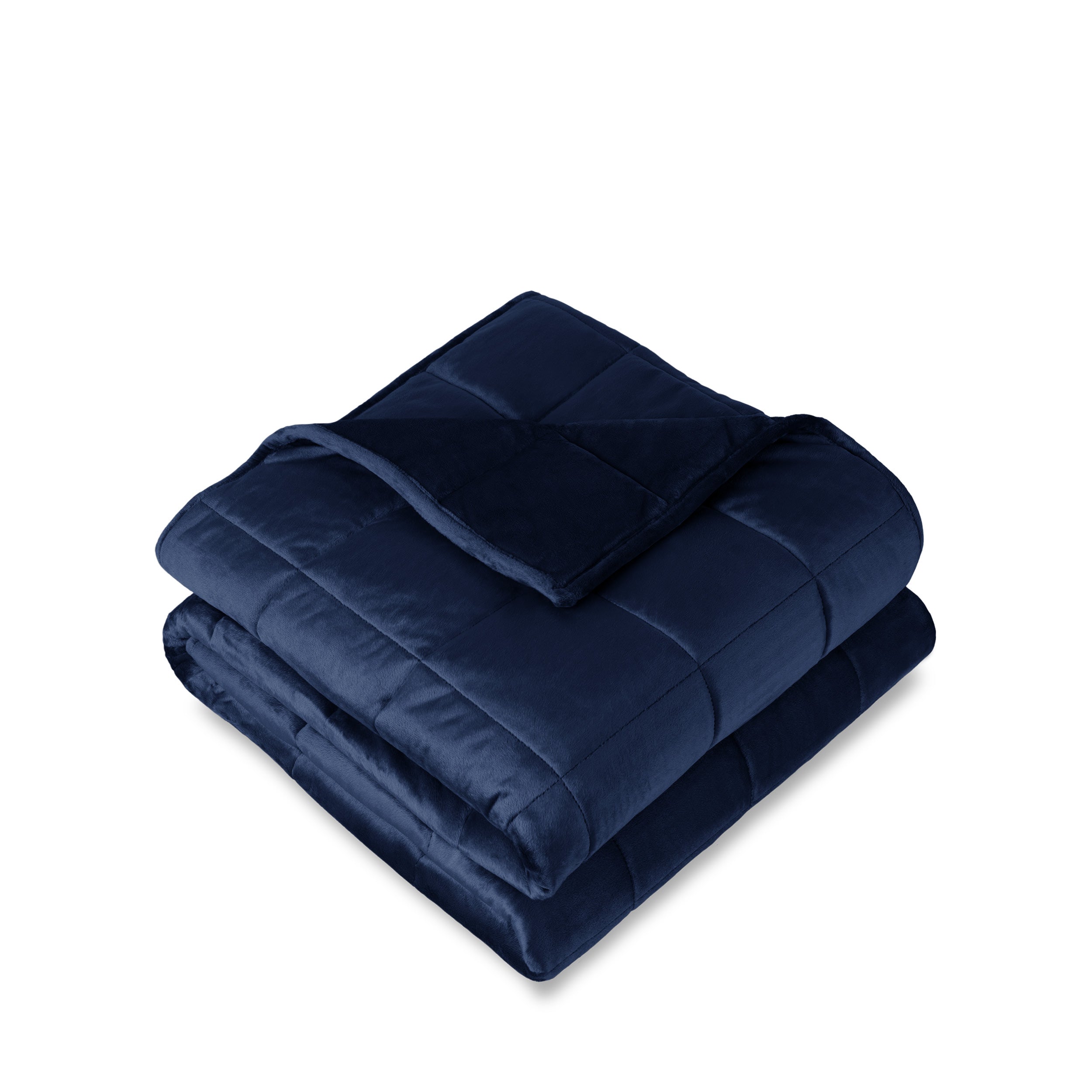 A folded minky weighted blanket with a white background
