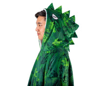 Person wearing a hooded blanket on a white background