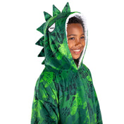 A child with a sherpa wearable blanket on