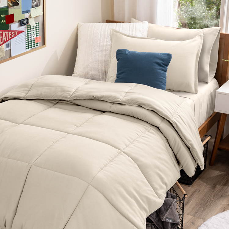 Dorm Bed with Cream comforter