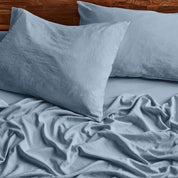 Close up of sheets and pillowcases on a bed