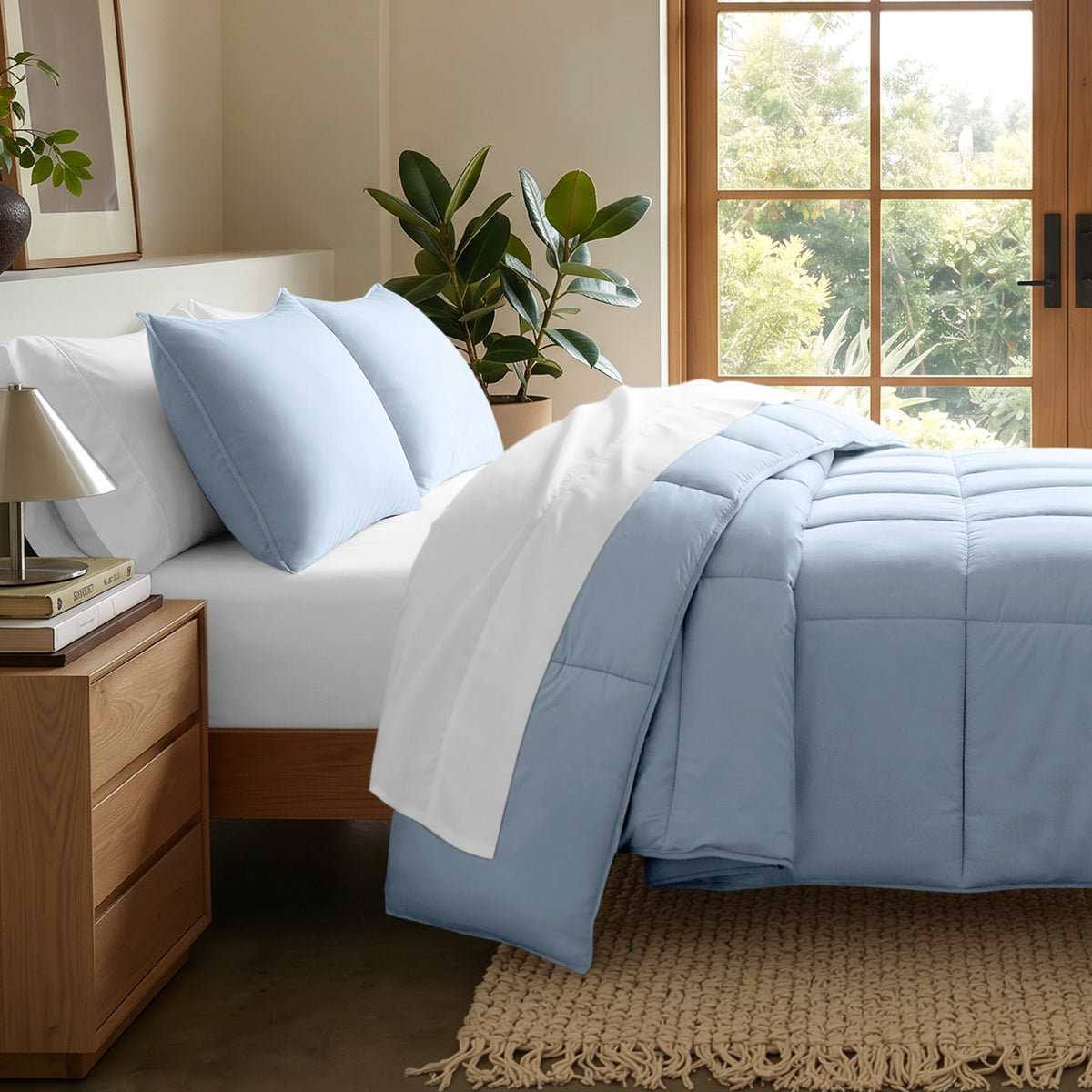 Microfiber comforter set on a bed