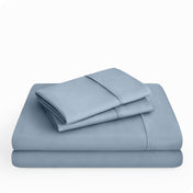 Microfiber sheet set folded and stacked neatly.