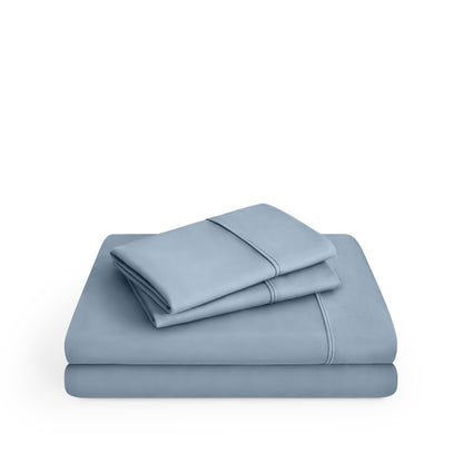 Microfiber sheet set folded and stacked