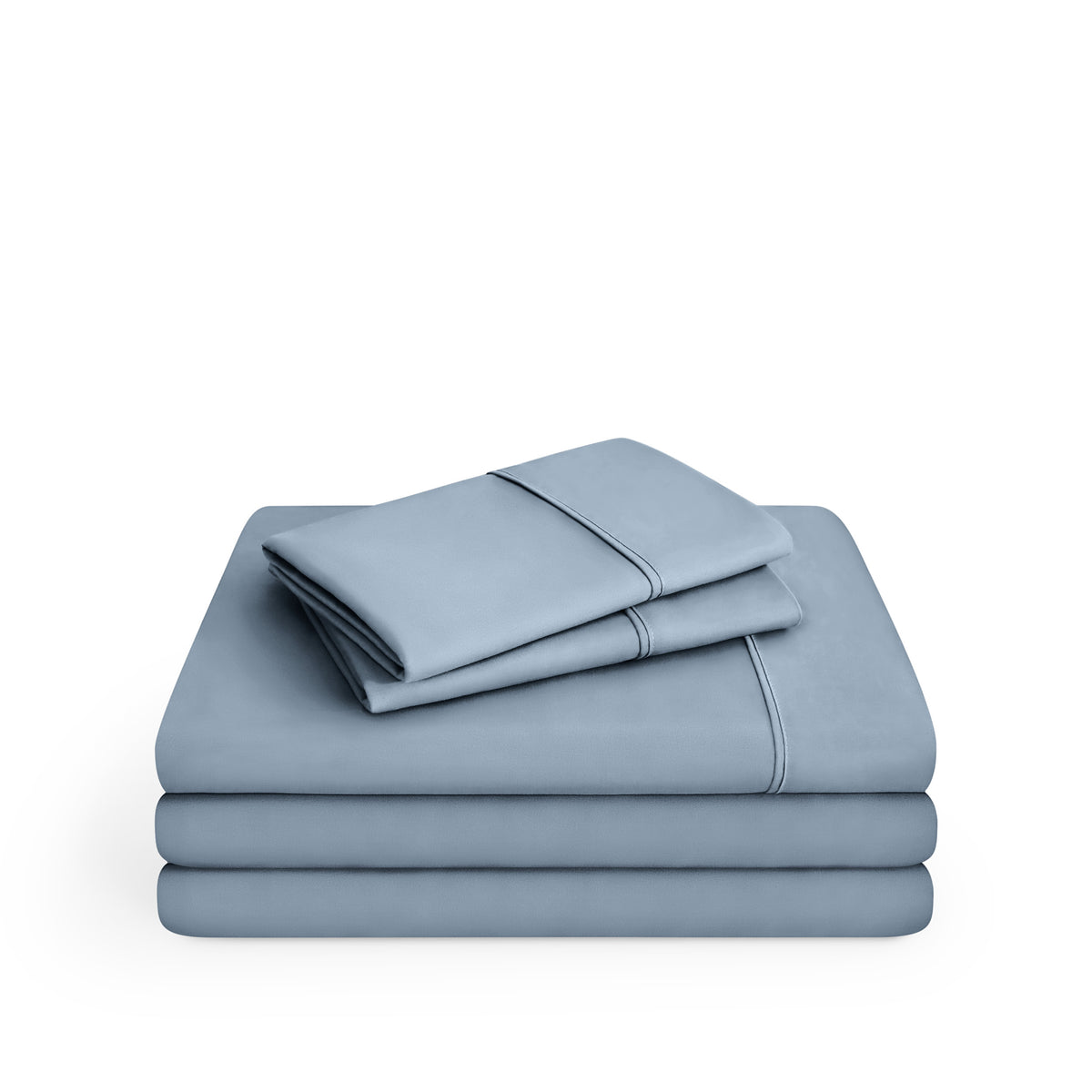 Microfiber sheet set folded and stacked
