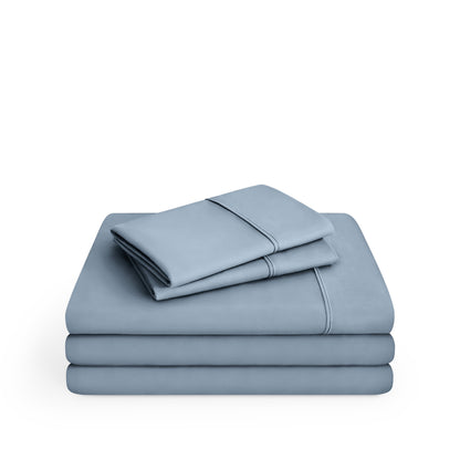 Microfiber sheet set folded and stacked