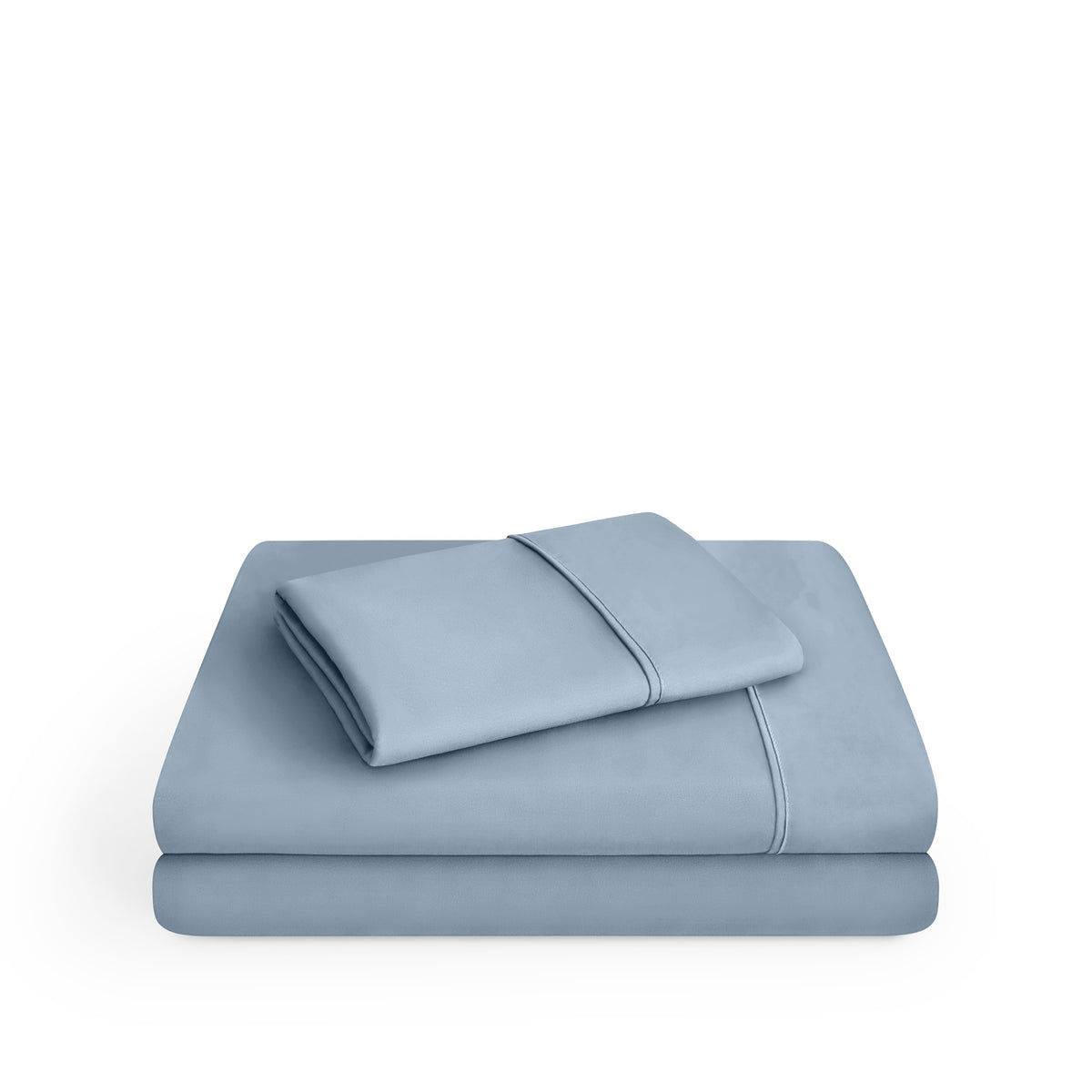Microfiber sheet set folded and stacked