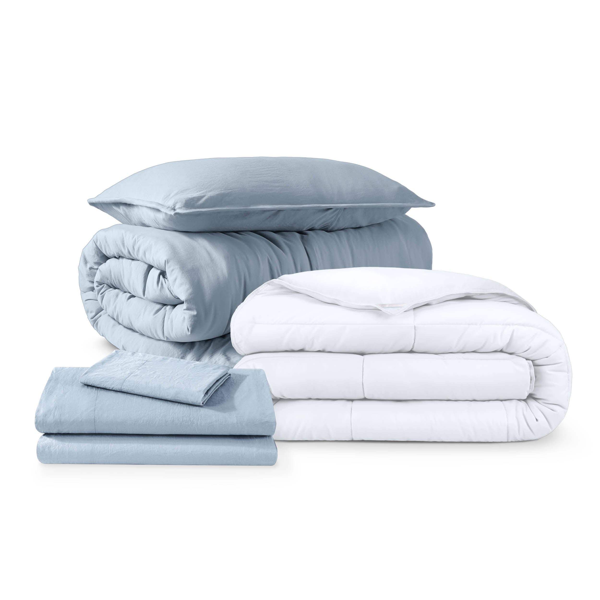 Washed bedding bundle folded and stacked