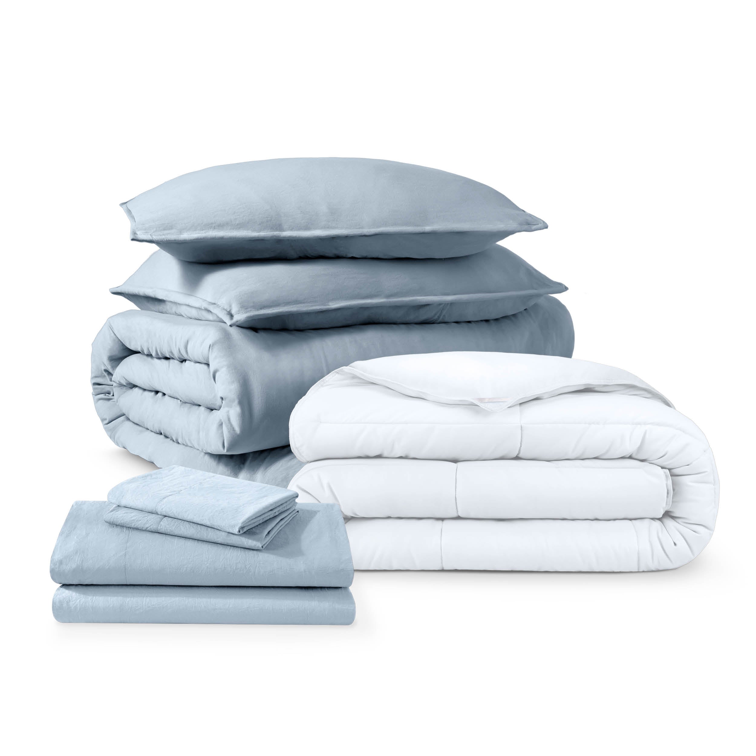 Washed bedding bundle folded and stacked