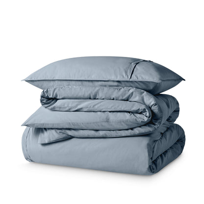 Percale duvet cover set folded and stacked
