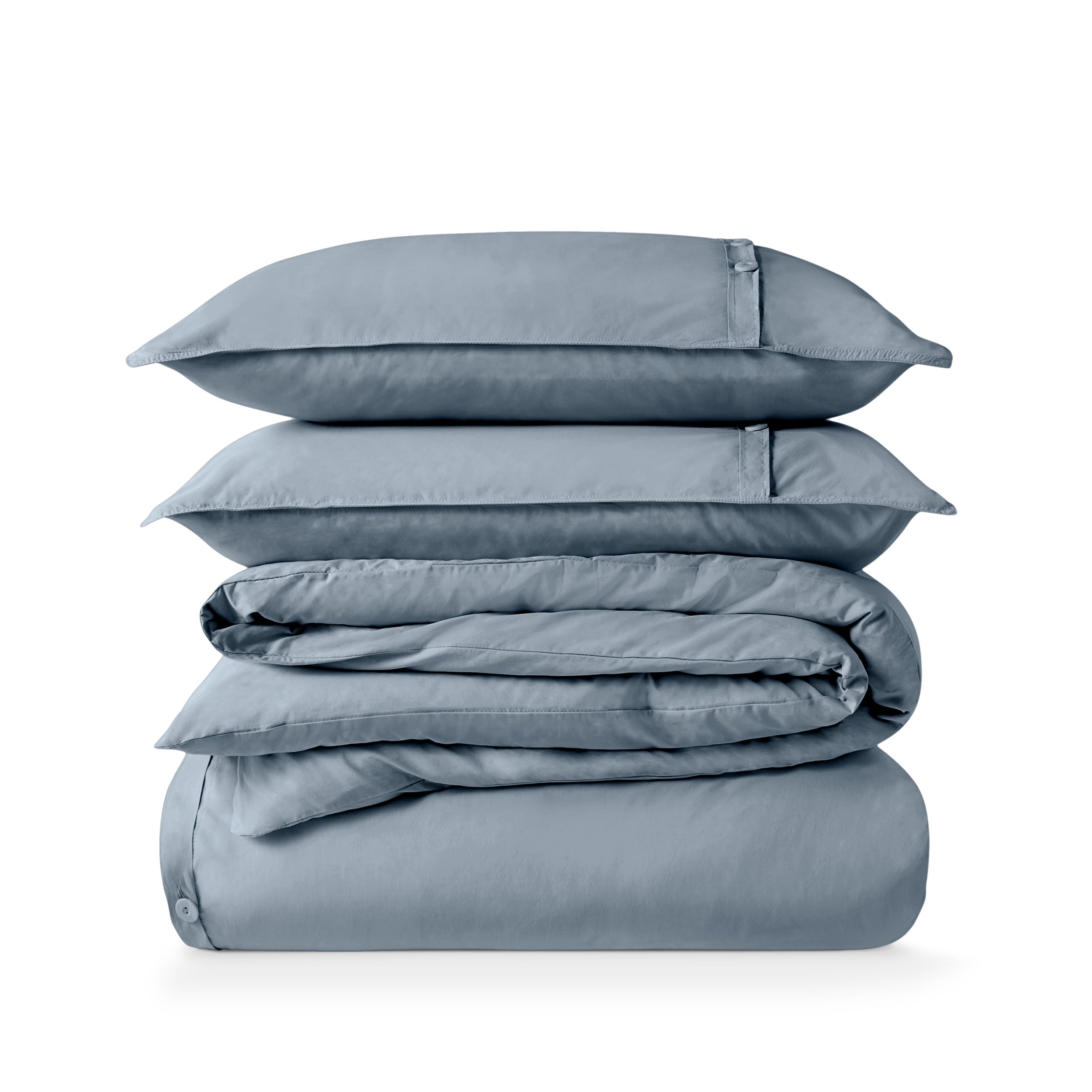 Percale duvet cover set folded and stacked