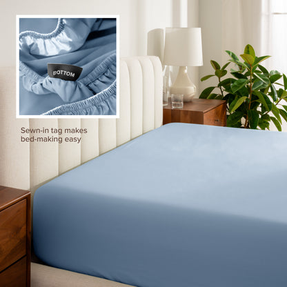 Sewn-in tag makes bed-making easy.