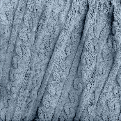 Close-up of a textured blanket with a cable knit pattern