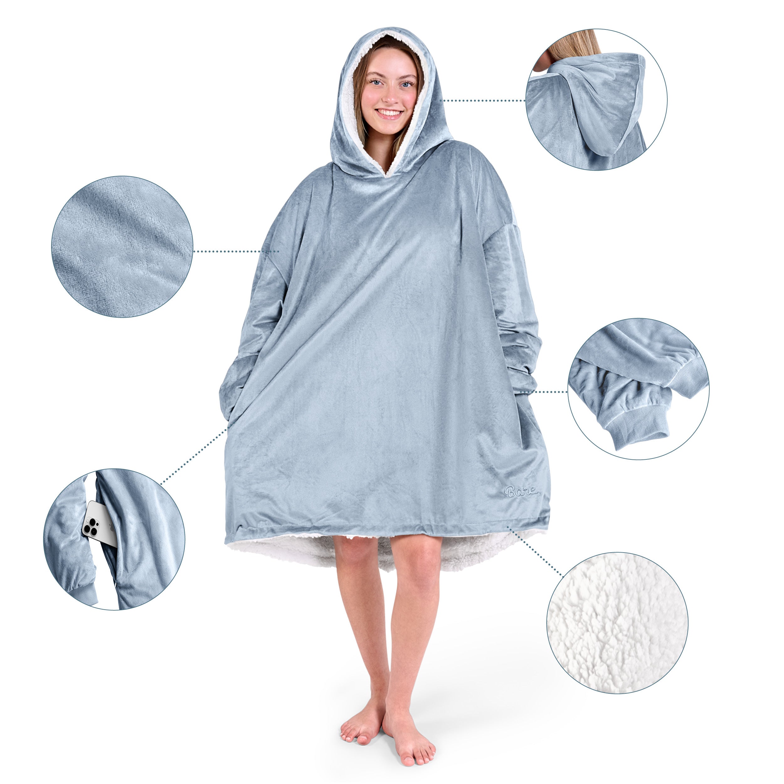 Close up of the pocket on a wearable blanket