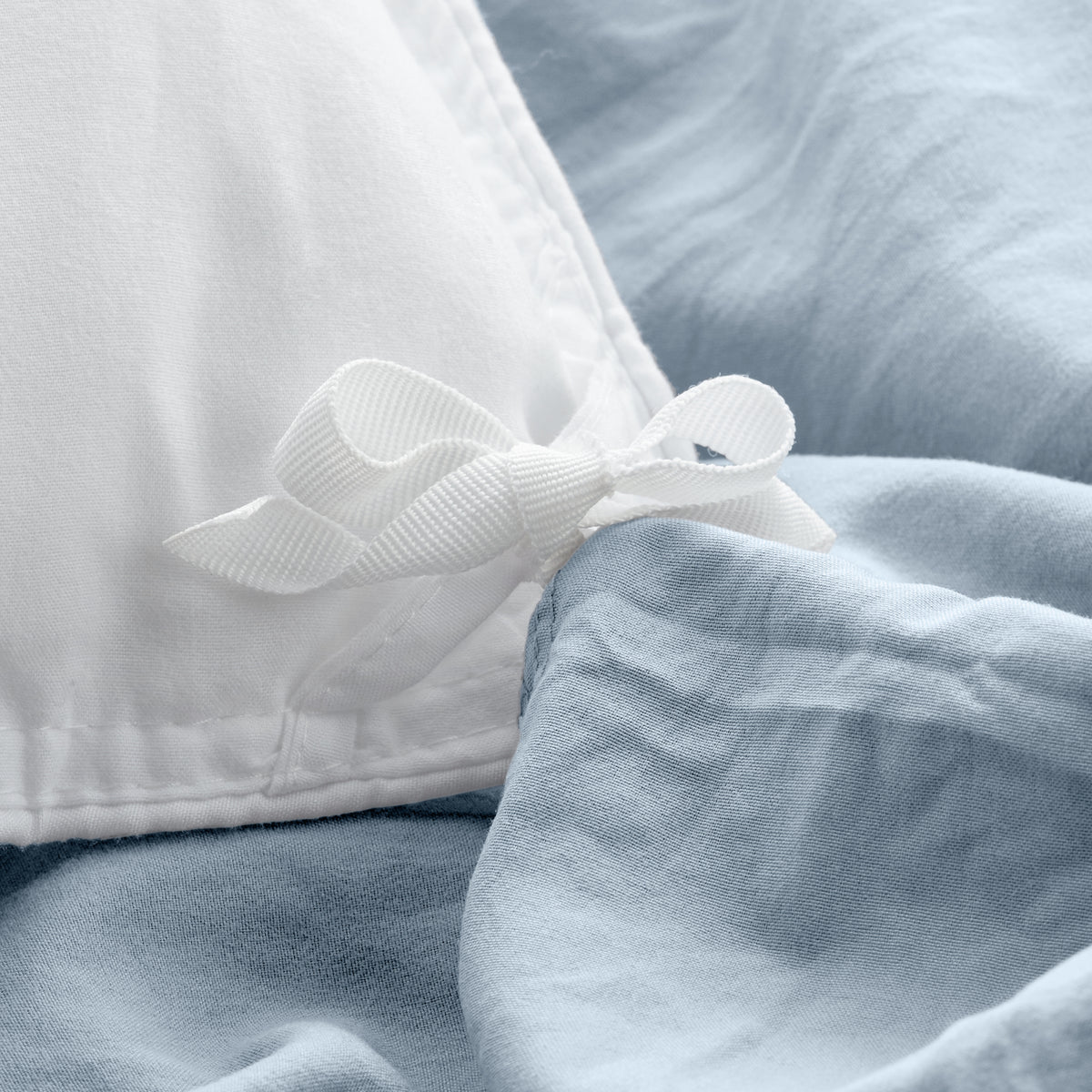 Close-up of a corner tie for a duvet cover