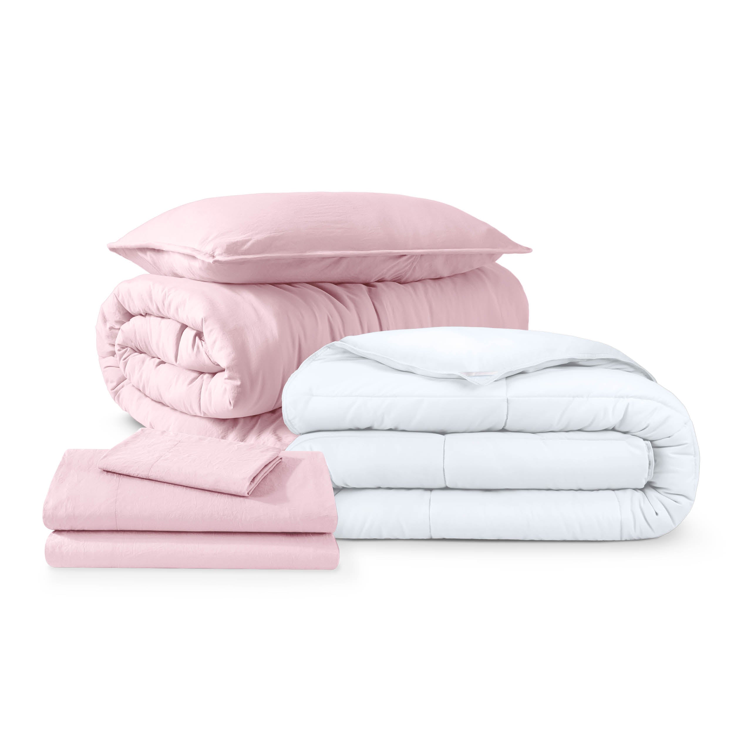Washed bedding bundle folded and stacked