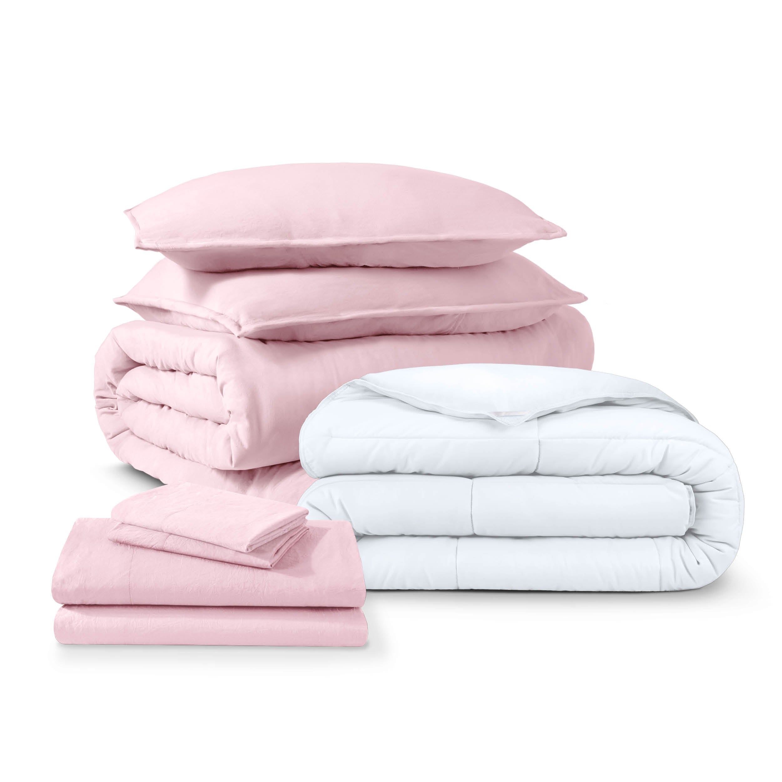 Washed bedding bundle folded and stacked