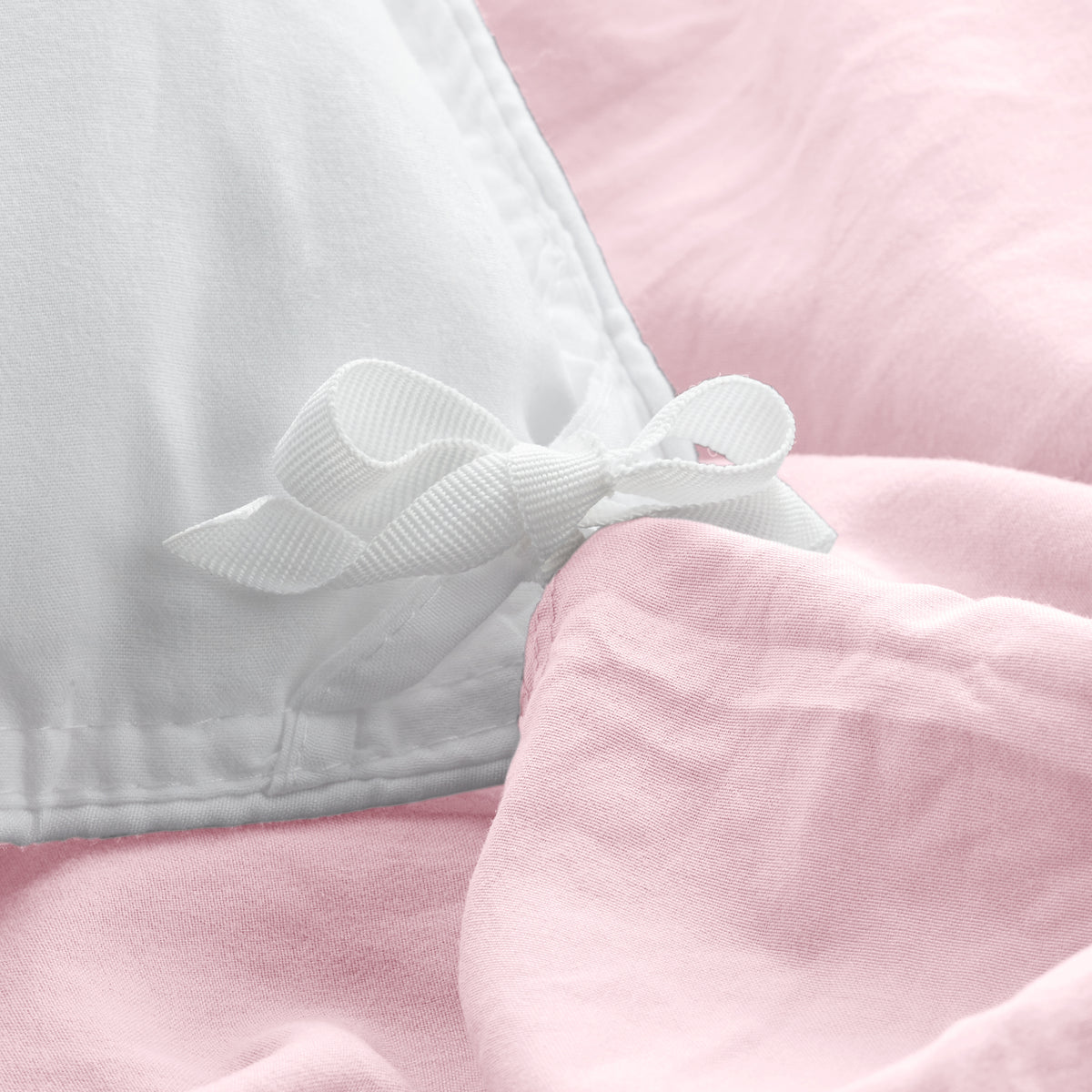 Close-up of a corner tie for a duvet cover