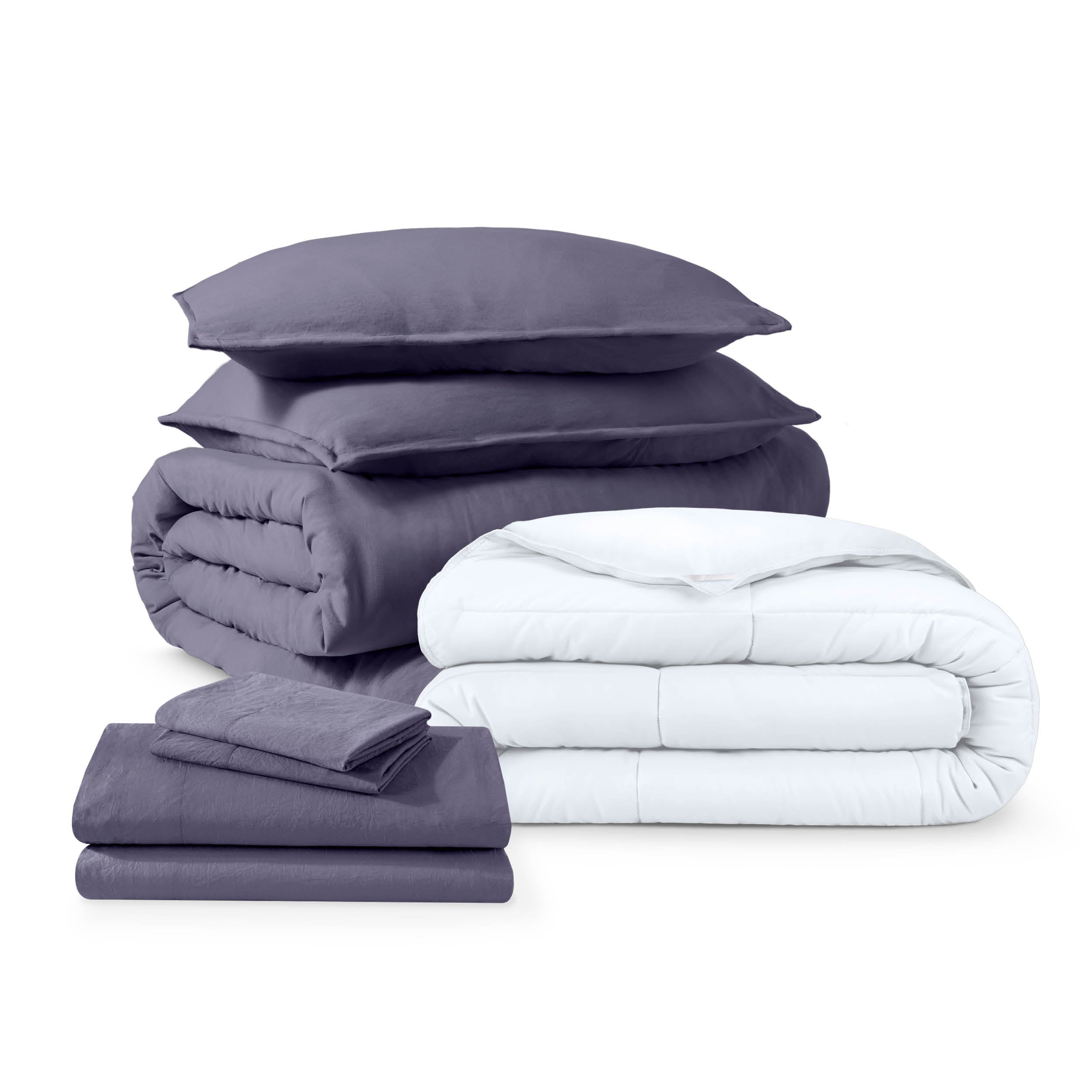 Washed bedding bundle folded and stacked