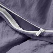 Close-up of a duvet cover with a zipper, featuring the brand Bare Home
