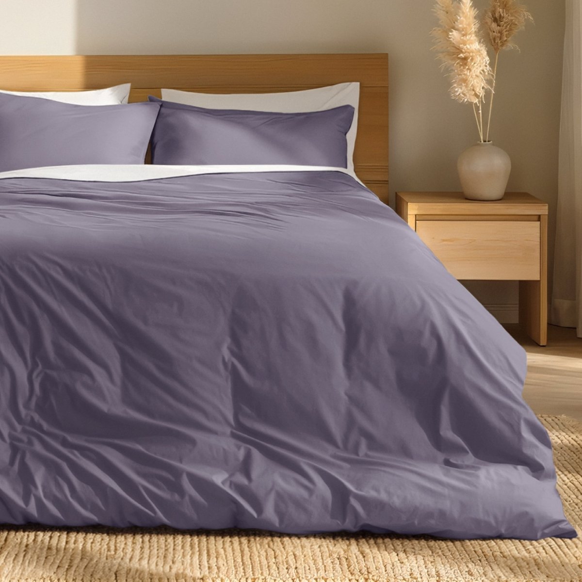 Percale duvet cover set on a bed