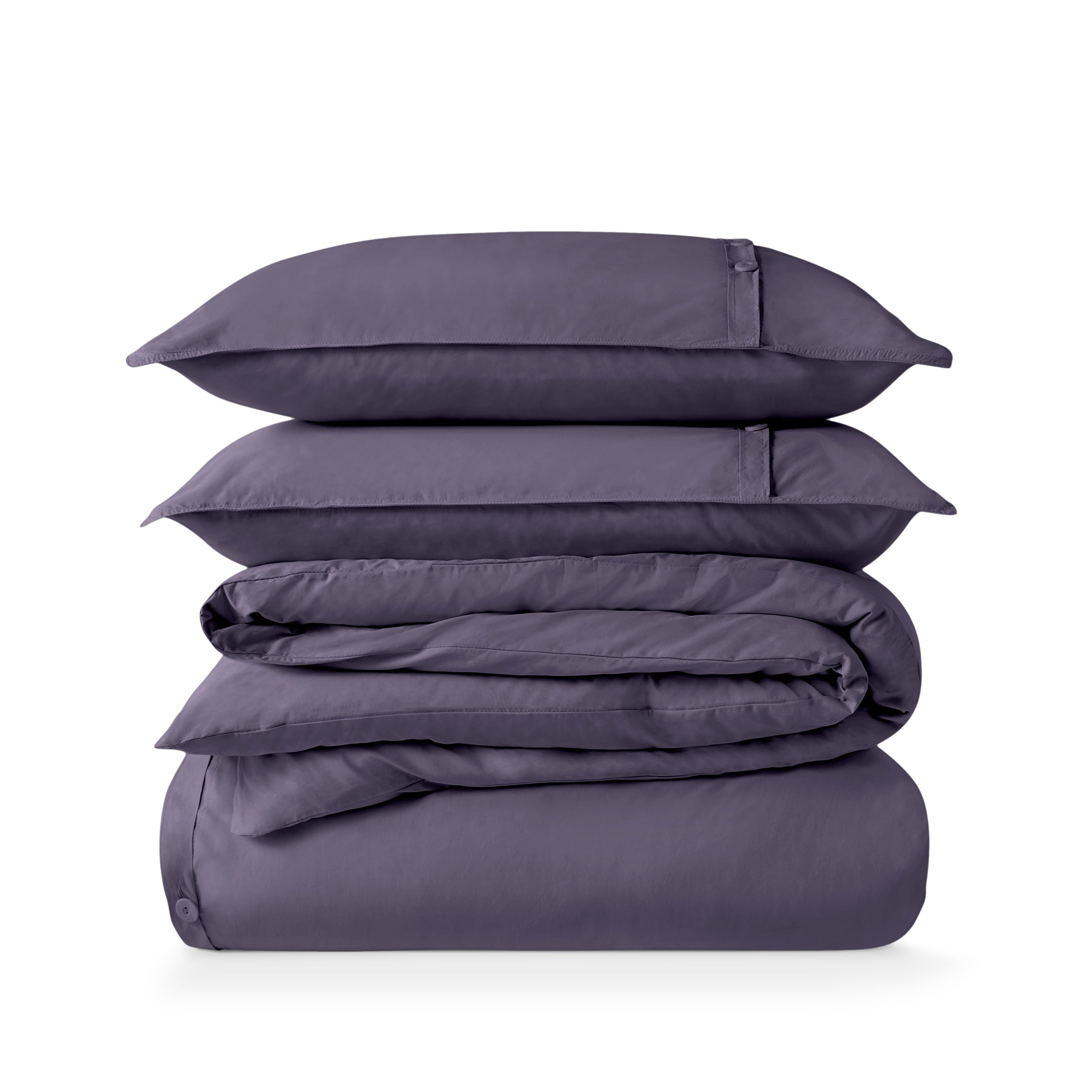 Percale duvet cover set folded and stacked