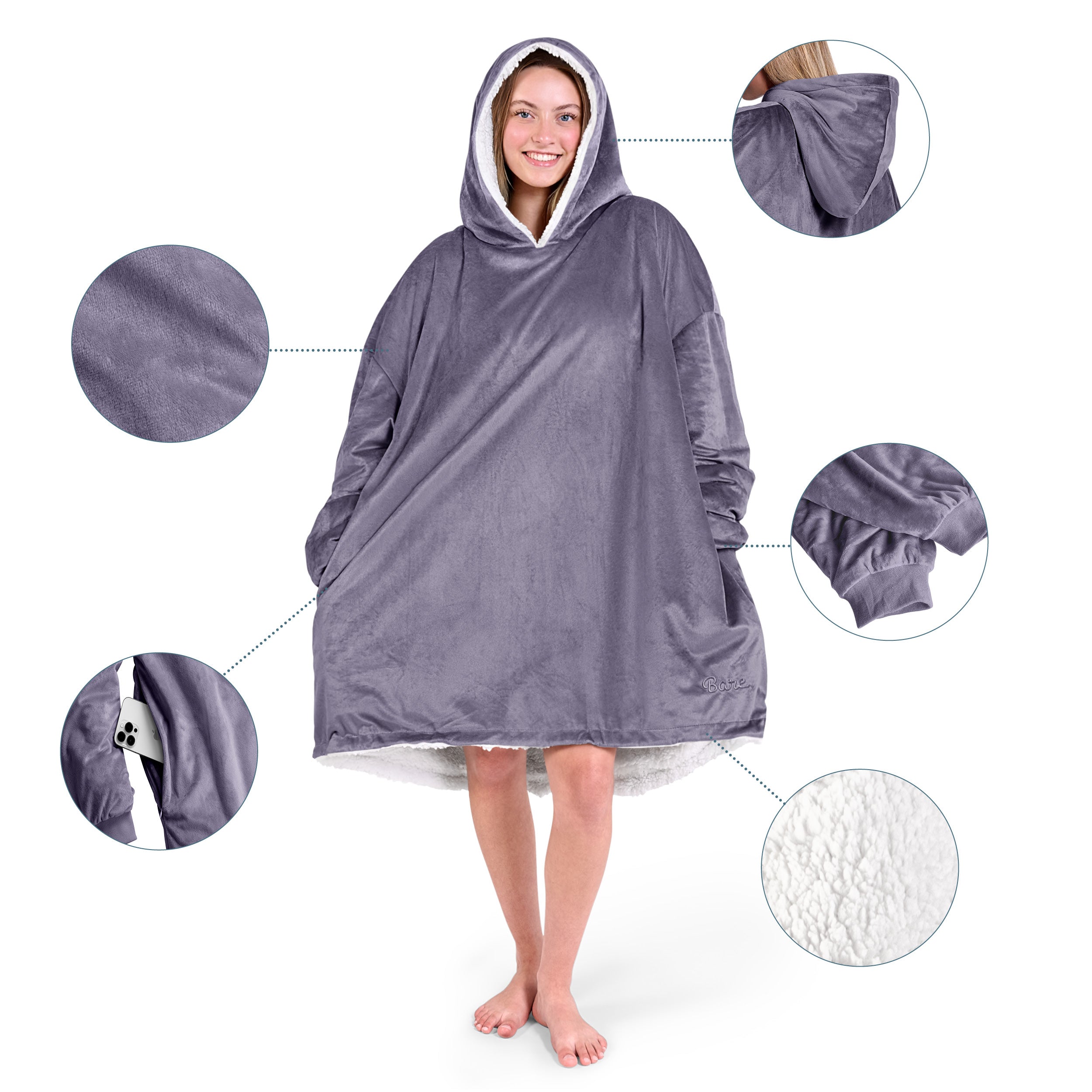 Close up of the pocket on a wearable blanket