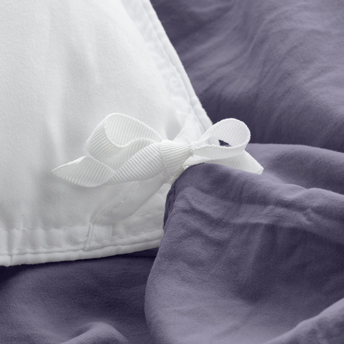 Close-up of a corner tie for a duvet cover