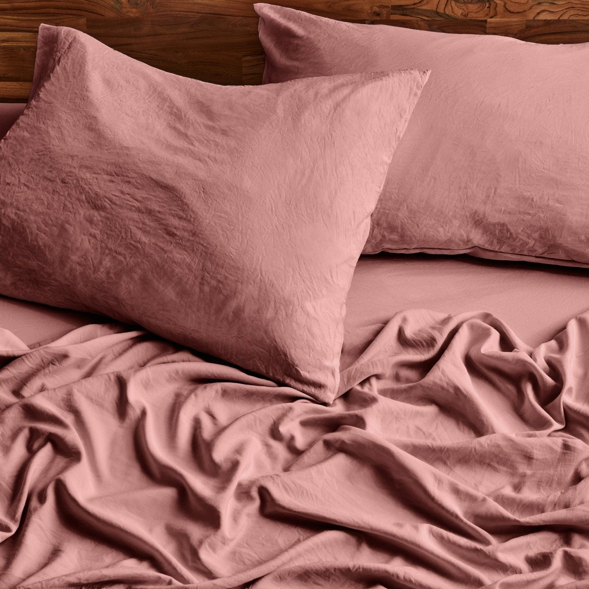 Close up of sheets and pillowcases on a bed