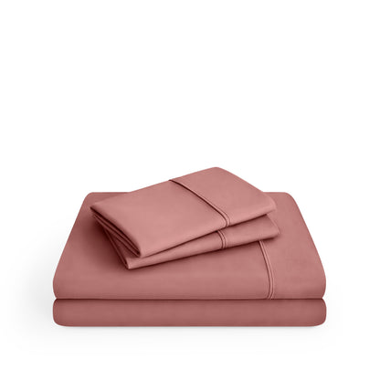 Microfiber sheet set folded and stacked