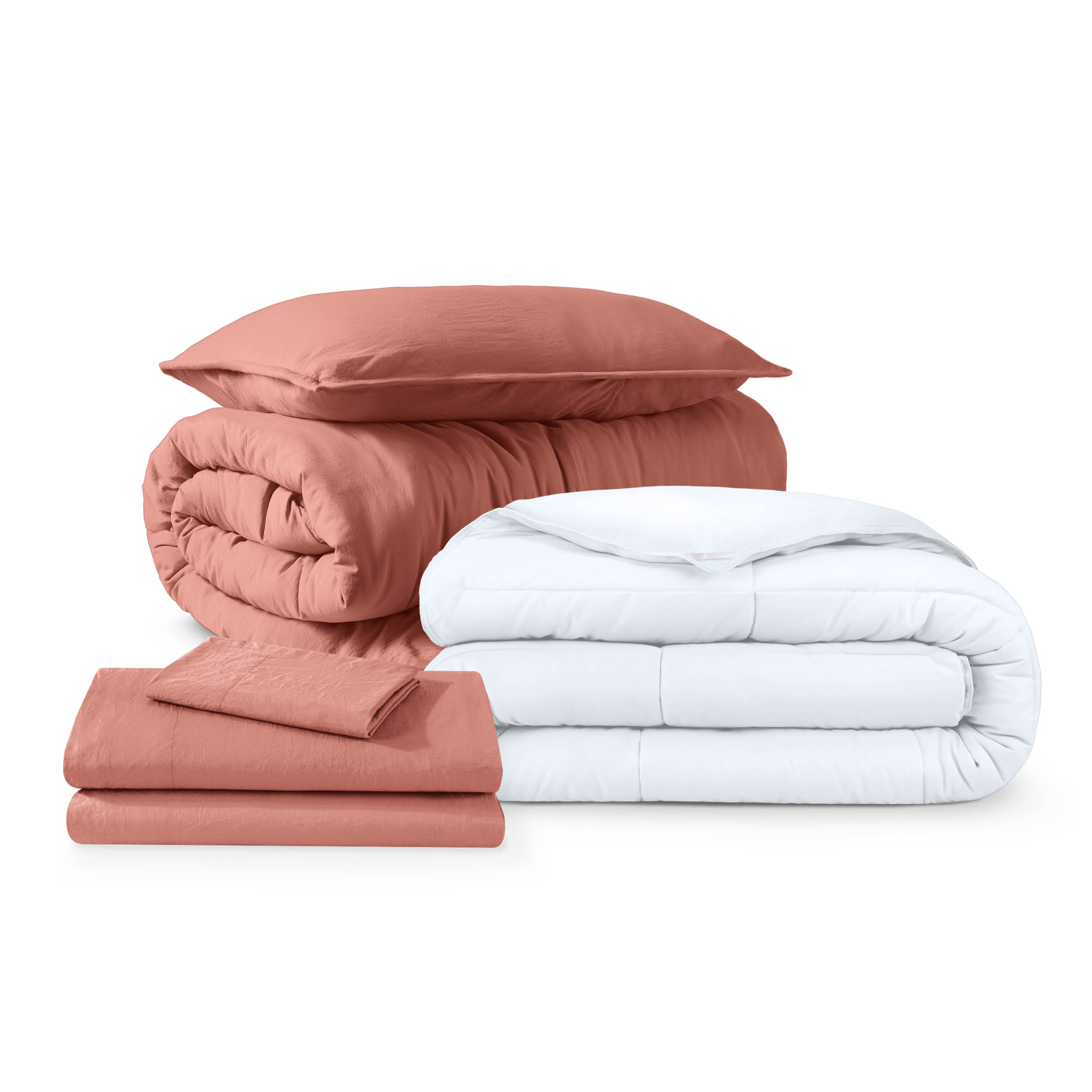 Washed bedding bundle folded and stacked