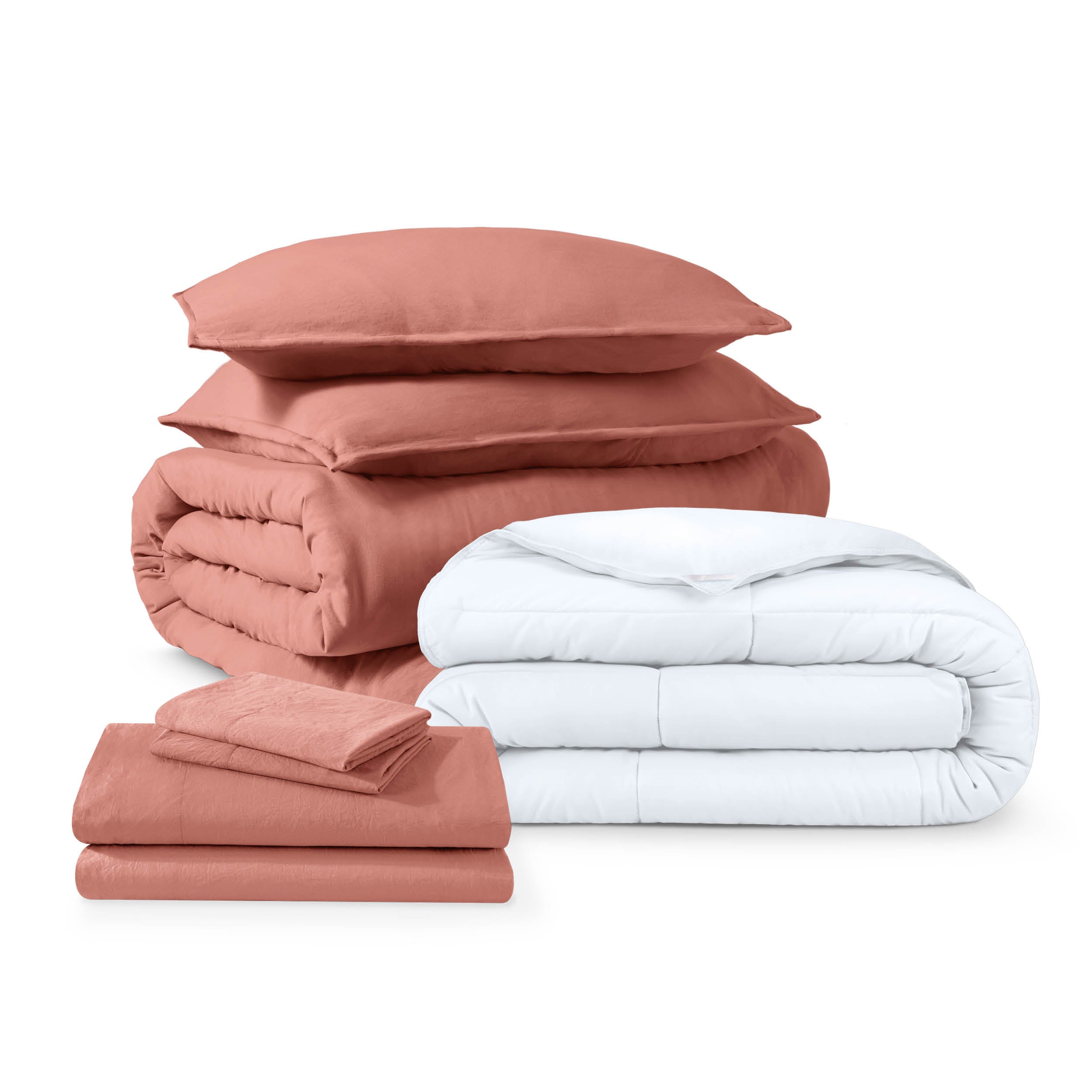 Washed bedding bundle folded and stacked