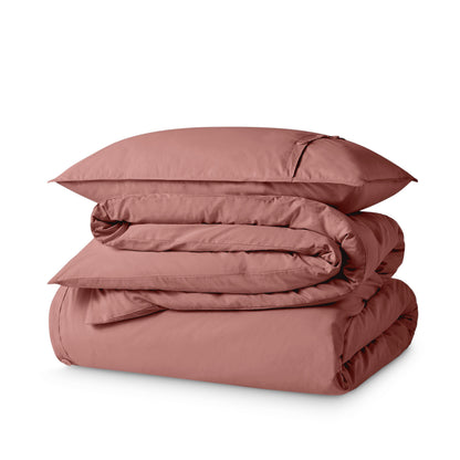 Percale duvet cover set folded and stacked