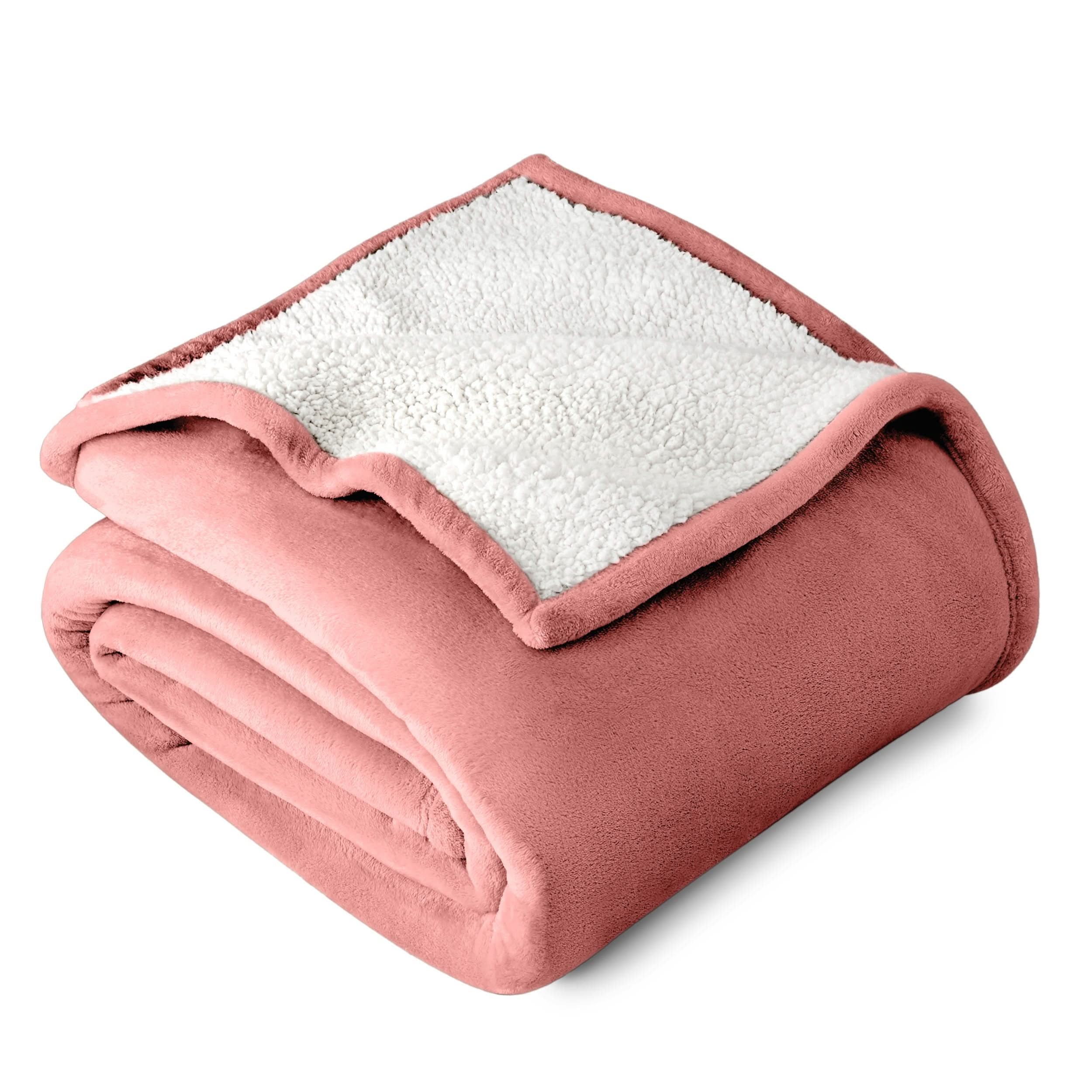 Dusty Rose Sherpa Blanket folded