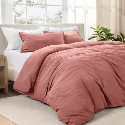 Bedding set on a bed in a bright room with natural light