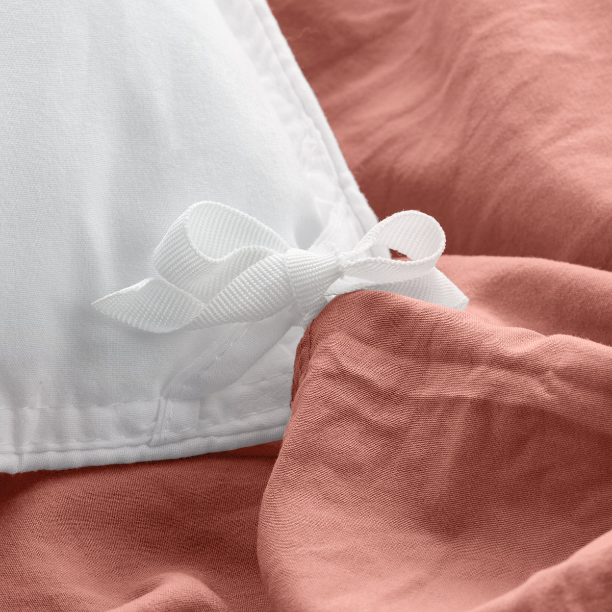 Close-up of a corner tie for a duvet cover
