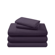 Cotton flannel sheet set folded and stacked on a white background