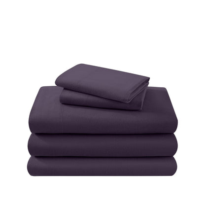 Cotton flannel sheet set folded and stacked on a white background