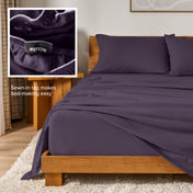 Flannel sheets on a with an inset of a sewn-in tag reading BOTTOM