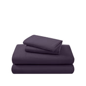 Cotton flannel sheet set folded and stacked on a white background