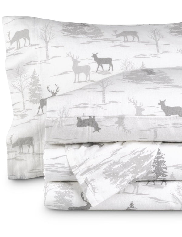 Flannel print sheets folded and stacked