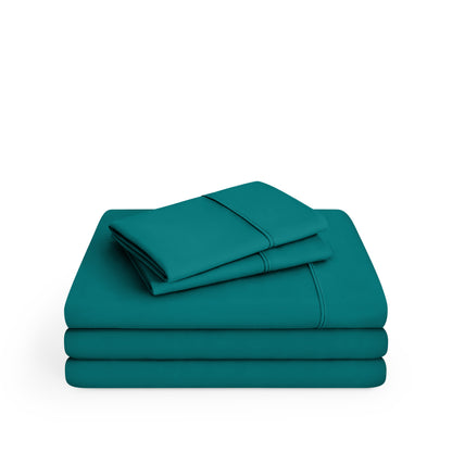 Microfiber sheet set folded and stacked
