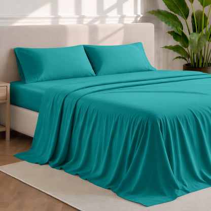 Microfiber sheets and pillowcases in a bedroom stetting
