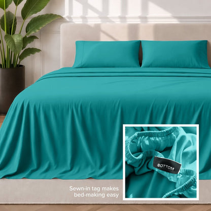 Sewn-in tag makes bed-making easy