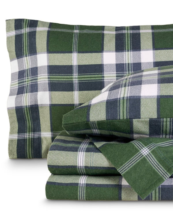 Flannel print sheets folded and stacked