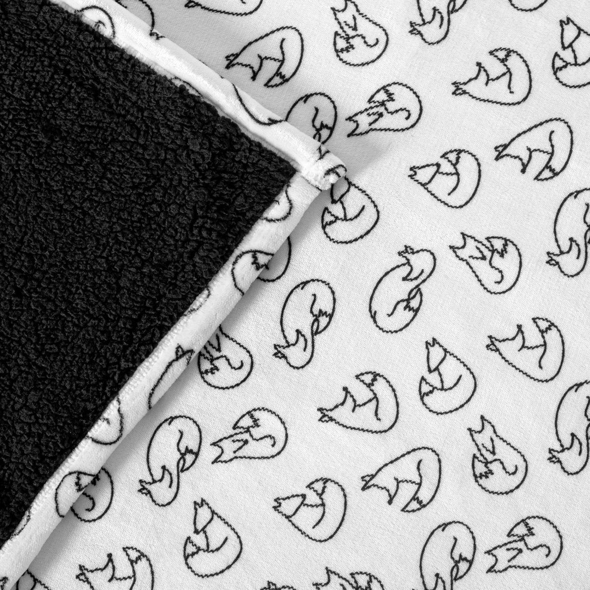 Close-up of both sides of a printed sherpa blanket