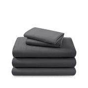 Cotton flannel sheet set folded and stacked on a white background